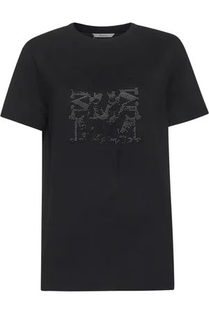 Max Mara Koszulki, Kobieta, Czarny, XL, Czarne T-shirty i Pola z Haftowanym Motywem