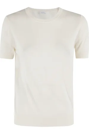 Malo Koszulki, Kobieta, Biały, 2XS, Żakardowy T-shirt z okrągłym dekoltem