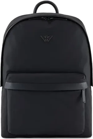 Emporio Armani Torebki, Mężczyzna, Czarny, ONE SIZE, Nylon, Czarny Nylonowy Plecak z Metalicznym Logo