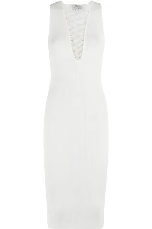 Elisabetta Franchi Sukienki, Kobieta, Biały, XS, Ivory Sweter Sukienka z Dekoltem w serek