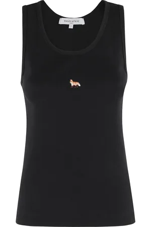 Maison Kitsuné Koszulki, Kobieta, Czarny, S, Czarna Dzianinowa Koszulka Baby Fox