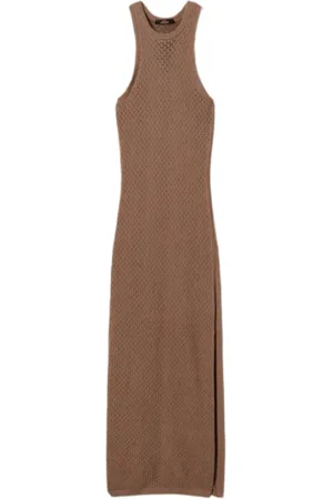 Twin-Set Sukienki, Kobieta, brązowy, M, Juta, Elegancka Sukienka z Dekoltem na Szyi Ciemny Juta