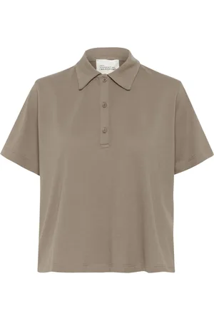 My Essential Wardrobe Koszulki, Kobieta, brązowy, XS, Bawełna, Sportowy Polo Tee Top w orzechu włoskim