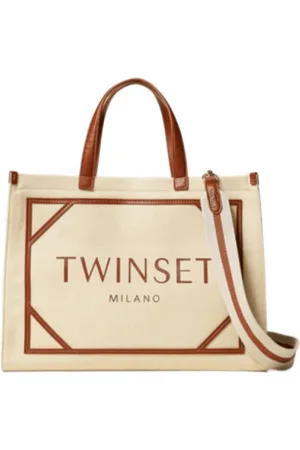 Twin-Set Torebki, Kobieta, Beżowy, ONE SIZE, Torba na ramię z nadrukiem logo