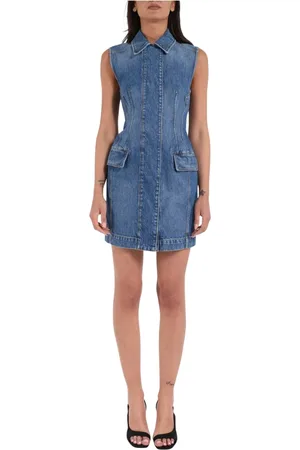Sportmax Sukienki, Kobieta, Niebieski, XS, Jeansyowa Mini Sukienka z Personalizowaną Etykietą