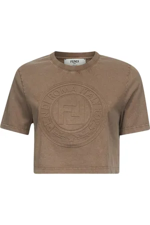Fendi Koszulki, Kobieta, Beżowy, M, Beżowy T-shirt z Wytłoczonym Stempel 1925