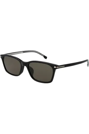 HUGO BOSS Akcesoria, Mężczyzna, Czarny, ONE SIZE, Czarne Okulary Przeciwsłoneczne Prostokątne Acetat Szare
