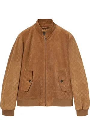Gucci Kurtki, Mężczyzna, brązowy, L, Brązowa Skórzana Kurtka Bomber