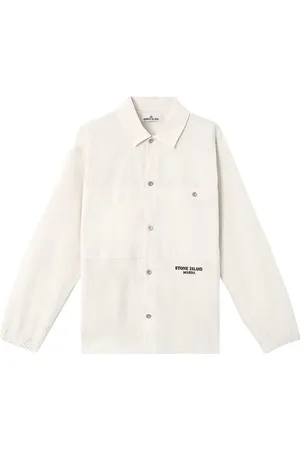 Stone Island Koszule, Mężczyzna, Biały, L, Overshirt z bawełnianej teli z haftem Marina