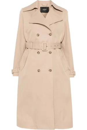 SEVENTY BY SERGIO TEGON Płaszcze, Kobieta, Beżowy, S, Beżowy Płaszcz Trench z Podwójnym Rzędem Guzików