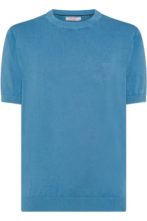 sun68 Swetry, Mężczyzna, Niebieski, 2XL, Sweter T-Shirt z Bawełny Crepe