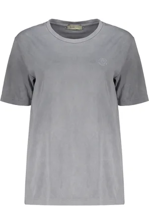 HERNO Koszulki, Kobieta, Szary, S, Haftowany Bawełniany T-shirt z okrągłym dekoltem