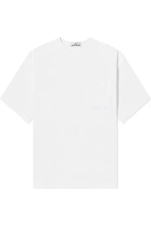 Stone Island Koszulki, Mężczyzna, Biały, L, Biała Bawełniana Koszulka z Nadrukiem Logo