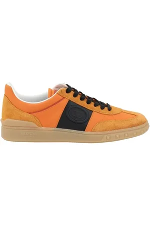 VALENTINO GARAVANI Buty, Mężczyzna, Pomarańczowy, 40 EU, Len, Skórzane Sneakersy z Detalem VLogo