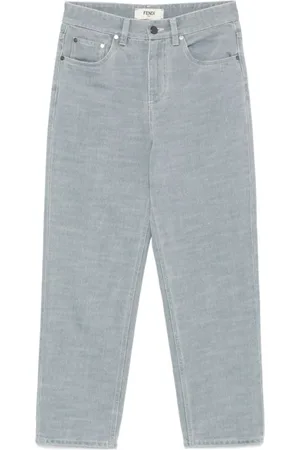 Fendi Jeansy, Kobieta, Niebieski, 2XS, Niebieskie dżinsy z logo w reliefie