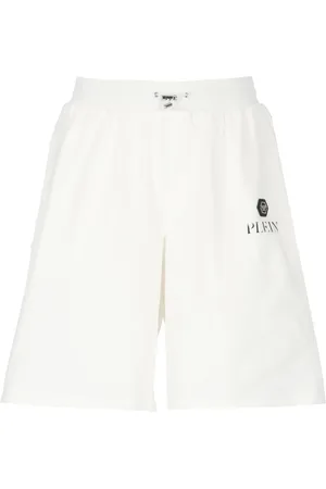 Philipp Plein Szorty, Mężczyzna, Biały, M, Białe Bawełniane Szorty z Metalicznym Logo