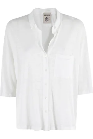 SEMICOUTURE Bluzki, Kobieta, Biały, 2XS, Biała lniana koszulka polo