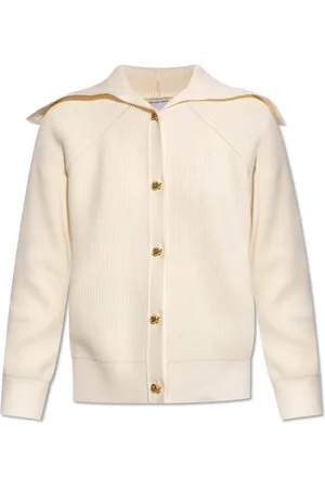 Bottega Veneta Swetry, Kobieta, Beżowy, S, Bawełna, Prążkowany kardigan