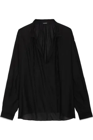 Zadig & Voltaire Bluzki, Kobieta, Czarny, S, Czarna Bluzka Tomboy z Białymi Szczegółami