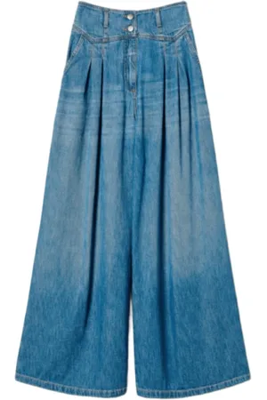 Twin-Set Jeansy, Kobieta, Niebieski, W26, Denim, Jeansyy z Wysokim Stanem i Szerokimi Nogawkami