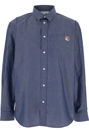 Maison Kitsuné Koszule, Mężczyzna, Niebieski, L, Koszula Casual z Głową Liska