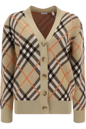 Burberry Swetry, Kobieta, Wielobarwność, S, Wełniany Kardigan z Wzorem Kratki