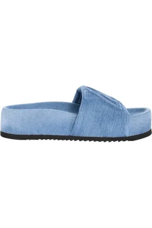 vic matiè Buty, Kobieta, Niebieski, 38 EU, Denim, Jeansyowe Sandały na Niskim Obcasie z Monogramem