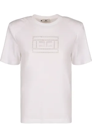 Elisabetta Franchi Koszulki, Kobieta, Biały, 2XS, Kontrastowe Logo Print T-Shirt