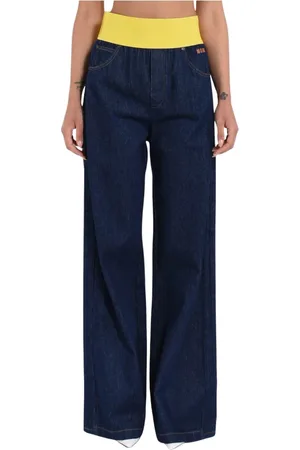 Msgm Jeansy, Kobieta, Niebieski, S, Denim, Jeansyy z Szeroką Nogawką i Elastycznym Pasem