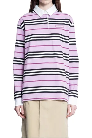 Burberry Koszulki, Kobieta, Wielobarwność, M, Różowa Paskowana Bawełniana Koszula Jersey