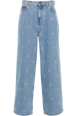 MARTINE ROSE Jeansy, Mężczyzna, Niebieski, S, Denim, Niebieskie Jeansyy Wide Leg