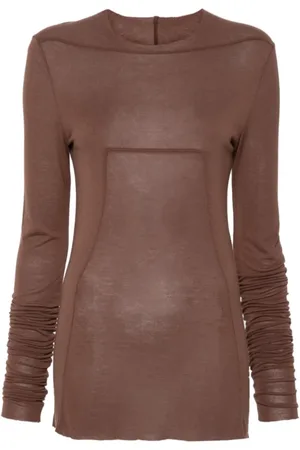 Rick Owens Koszulki, Kobieta, brązowy, S, Stylowy top z unikalnym dekoltem