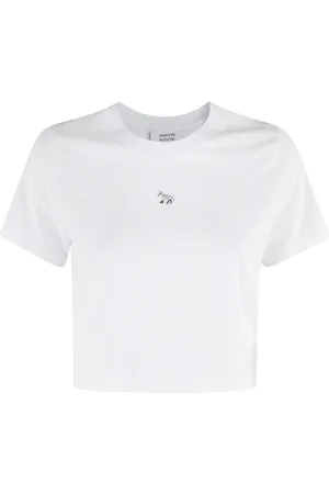Maison Kitsuné Koszulki, Kobieta, Biały, S, Baby Fox T-Shirt Biały Krótki Rękaw