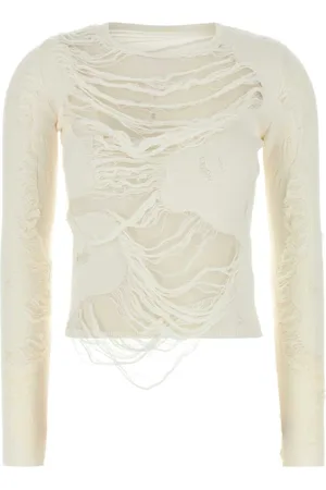 Maison Margiela Swetry, Kobieta, Beżowy, S, Ivory Sweter z mieszanki bawełny
