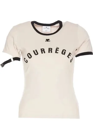 Courrèges Koszulki, Kobieta, Beżowy, L, Stylowy T-shirt w kolorze B093