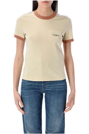Chloé Koszulki, Kobieta, Beżowy, M, Beżowy T-shirt z nadrukiem logo
