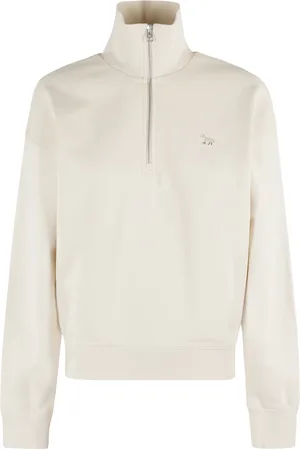 Maison Kitsuné Bluzy, Kobieta, Beżowy, S, Bluza z Półgolfem Kremowy Wysoki Kołnierz