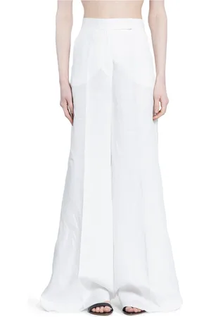 Max Mara Spodnie, Kobieta, Biały, 2XS, Białe lniane spodnie z szerokimi nogawkami