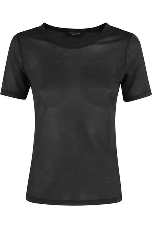 Roberto Collina Koszulki, Kobieta, Czarny, M, Nylon, Czarna Koszulka z Elastanu Krótki Rękaw Regular Fit