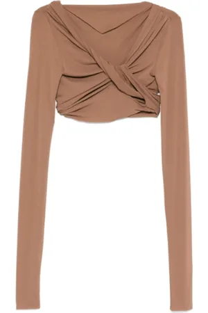 Rick Owens Koszulki, Kobieta, brązowy, S, Bawełna, Jade Crop Tan Long Sleeve Top