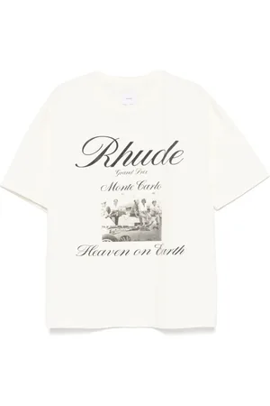 Rhude Koszulki, Mężczyzna, Beżowy, S, Koszulka z nadrukiem logo i okrągłym dekoltem