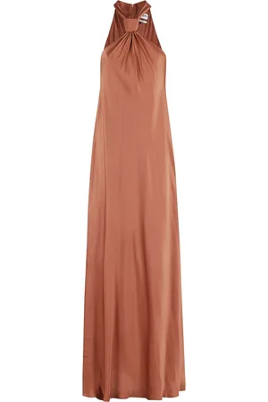Essentiel Antwerp Sukienki, Kobieta, brązowy, M, Brązowa Sukienka Maxi z Węzłem