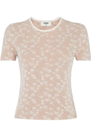 Fendi Koszulki, Kobieta, Różowy, M, T-shirt z dzianiny dżersejowej z wzorem
