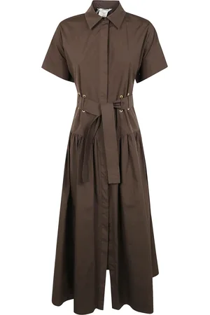 Max Mara Sukienki, Kobieta, brązowy, XS, Sukienka z Popeliny z Krótkimi Rękawami