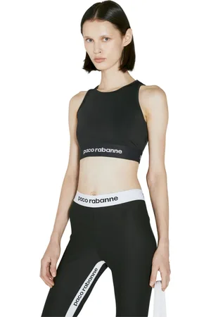 Paco rabanne Koszulki, Kobieta, Czarny, M, Z żebrowanym Logo Cropped Tank Top