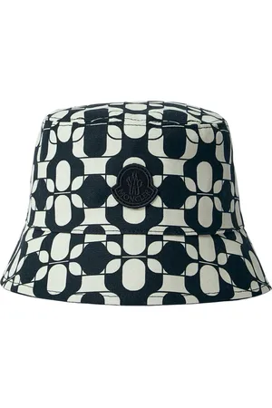 Moncler Akcesoria, Kobieta, Czarny, S, Logo Motif Wydrukowany Bawełniany Kapelusz Wiaderkowy