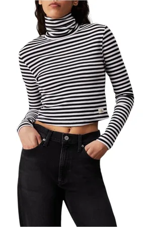 Calvin Klein Koszulki, Kobieta, Wielobarwność, M, Czarne i białe bawełniane topy