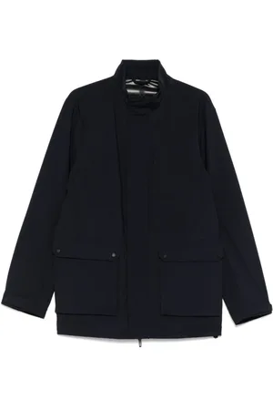 Emporio Armani Kurtki, Mężczyzna, Niebieski, 2XL, Niebieskie Płaszcze Kapsułowe z Logo Patch