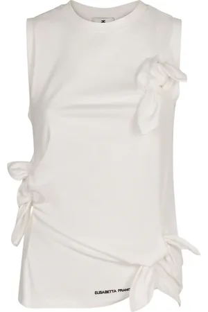 Elisabetta Franchi Koszulki, Kobieta, Biały, 2XS, Bawełniany Top z Kokardami na Przodzie