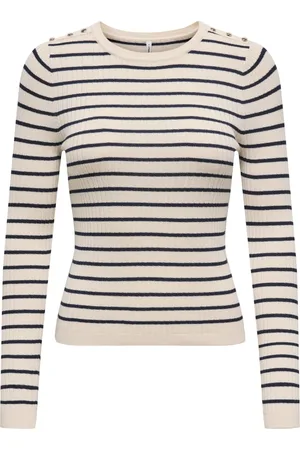 ONLY Swetry, Kobieta, Biały, XS, Paski długi rękaw dekolt top